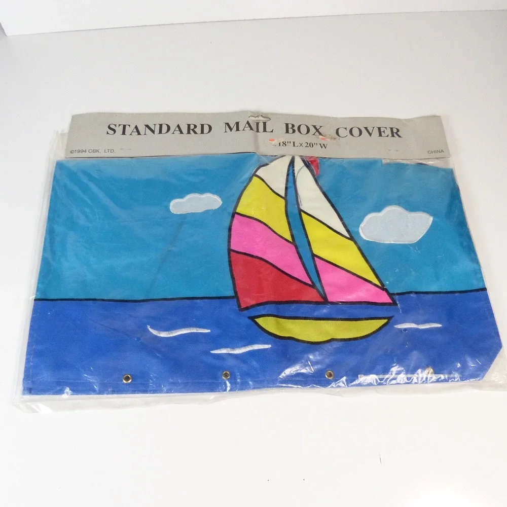 CBK Sailboat Mailbox Cover Vintage 1994 Nautical Banner Decor 18x20 Neon 90s NOS